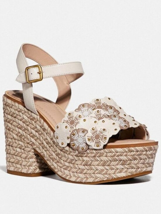 Coach Jae Link Tea Rose Floral Espadrille Sandal Chalk Multi Size 8